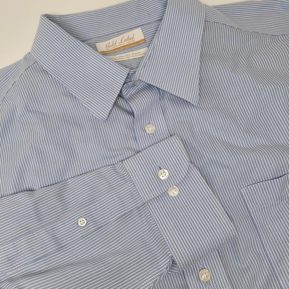 Roundtree & Yorke Gold Label Shirt Mens 18.5 34/35 Blue Stripe Oxford Excellent